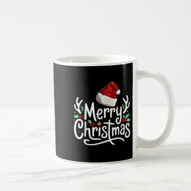Merry Christmas Lights Red Santa Hat Xmas Family  Kaffemugg (Höger)
