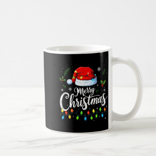 Merry Christmas Lights Red Santa Hat Xmas Family M Kaffemugg (Höger)