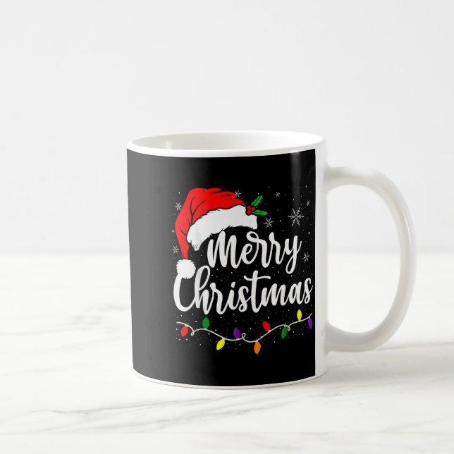 Merry Christmas Lights Red Santa Hat Xmas Family M Kaffemugg (Höger)