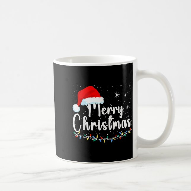 Merry Christmas Lights Red Santa Hat Xmas Family M Kaffemugg (Höger)