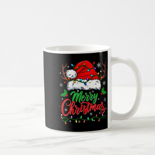 Merry Christmas Lights Red Santa Hat Xmas Family M Kaffemugg (Höger)
