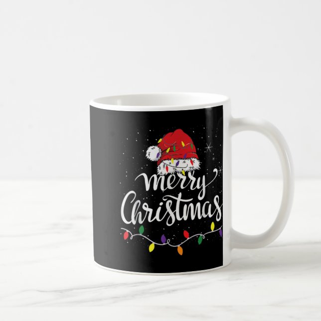 Merry Christmas Lights Red Santa Hat Xmas Family M Kaffemugg (Höger)