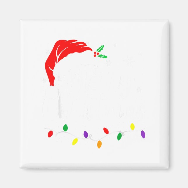 Merry Christmas Lights Red Santa Hat Xmas Family M Magnet (Framsidan)