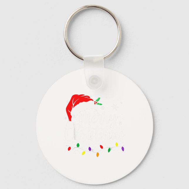 Merry Christmas Lights Red Santa Hat Xmas Family M Nyckelring (Framsida)
