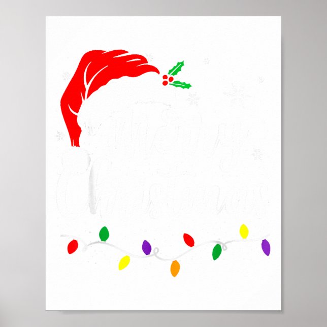 Merry Christmas Lights Red Santa Hat Xmas Family M Poster (Framsidan)
