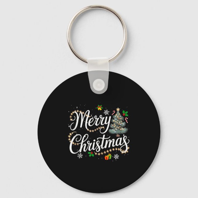 Merry Christmas Lights Red Santa Hat Xmas Men Wome Nyckelring (Framsida)