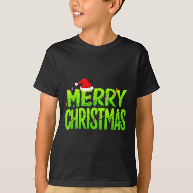 Merry Christmas Lights Santa Hat Pajamas Xmas Humo T Shirt (Framsida)