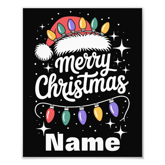 Merry Christmas Lights Santa Hat Personalized Gift Fototryck (Framsidan)