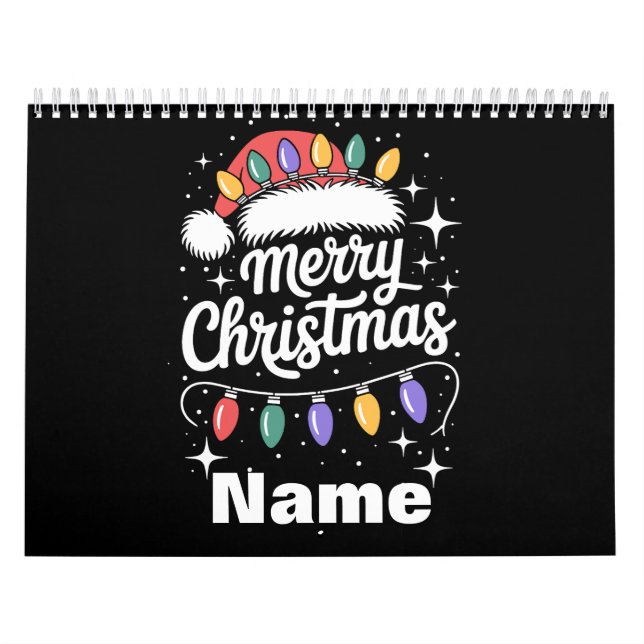 Merry Christmas Lights Santa Hat Personalized Gift Kalender (Omslag)