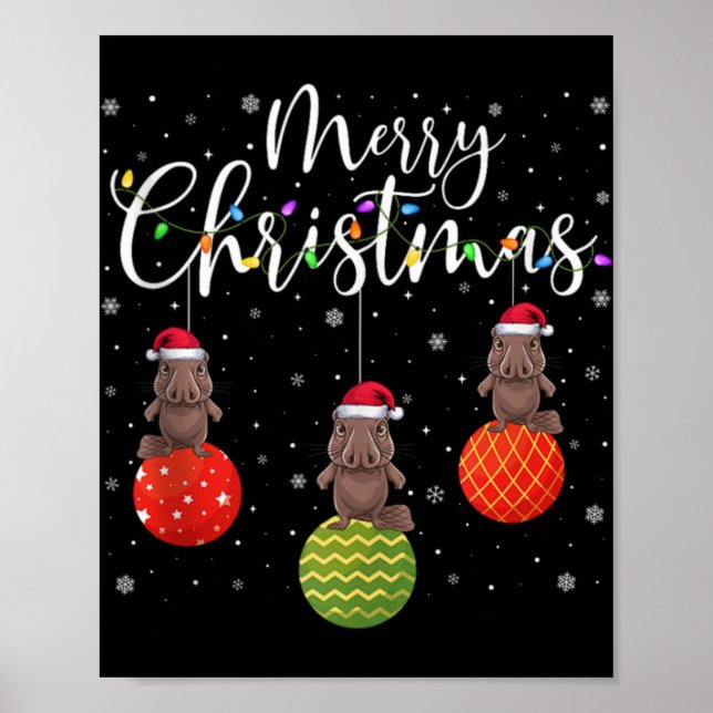 Merry Christmas Lights Santa Hat Platypus Ugly Xma Poster (Framsidan)