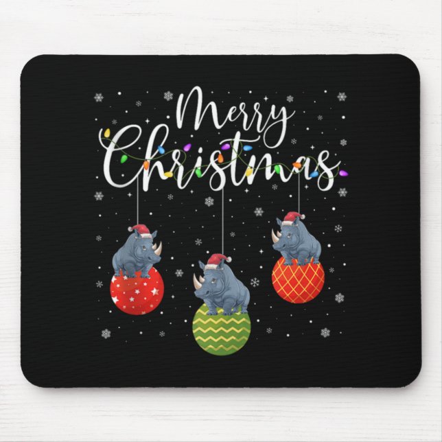 Merry Christmas Lights Santa Hat Rhino Ugly Xmas T Musmatta (Framsidan)