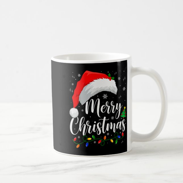 Merry Christmas Lights Santa Hat Xmas Family Match Kaffemugg (Höger)