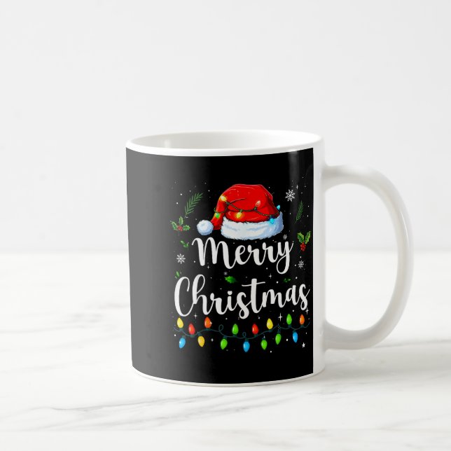 Merry Christmas Lights Santa Hat Xmas Family Match Kaffemugg (Höger)