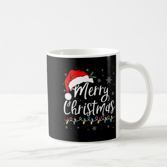 Merry Christmas Lights Santa Hat Xmas Family Match Kaffemugg (Höger)