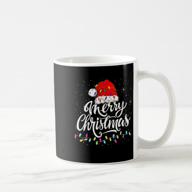 Merry Christmas Lights Santa Hat Xmas Family Match Kaffemugg (Höger)