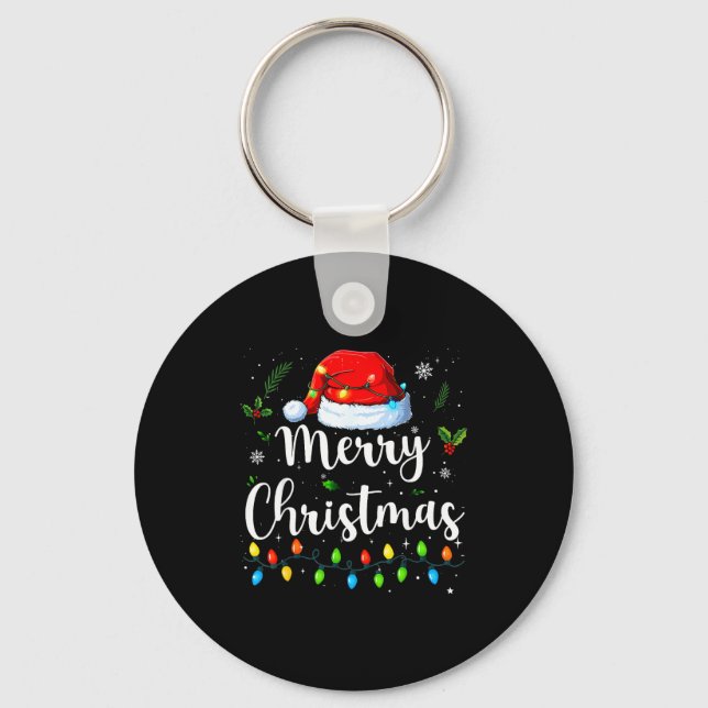 Merry Christmas Lights Santa Hat Xmas Family Match Nyckelring (Framsida)