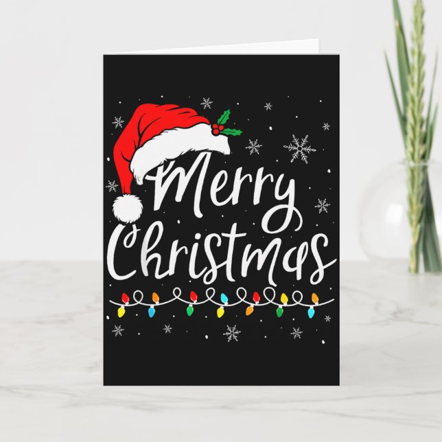 Merry Christmas Lights Santa Hat Xmas  Kort (Framsida)