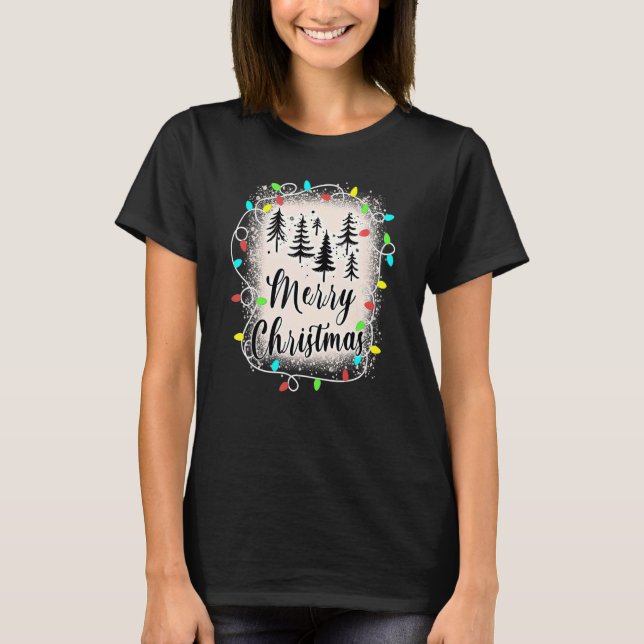 Merry Christmas Lights Up Matching Family Xmas T Shirt (Framsida)