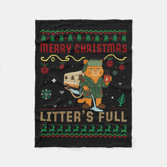 Merry Christmas Litter’s Full Funny Cat Xmas Ugly  Fleecefilt (Framsidan)
