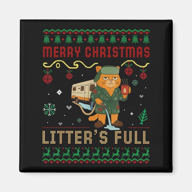 Merry Christmas Litter’s Full Funny Cat Xmas Ugly  Magnet (Framsidan)