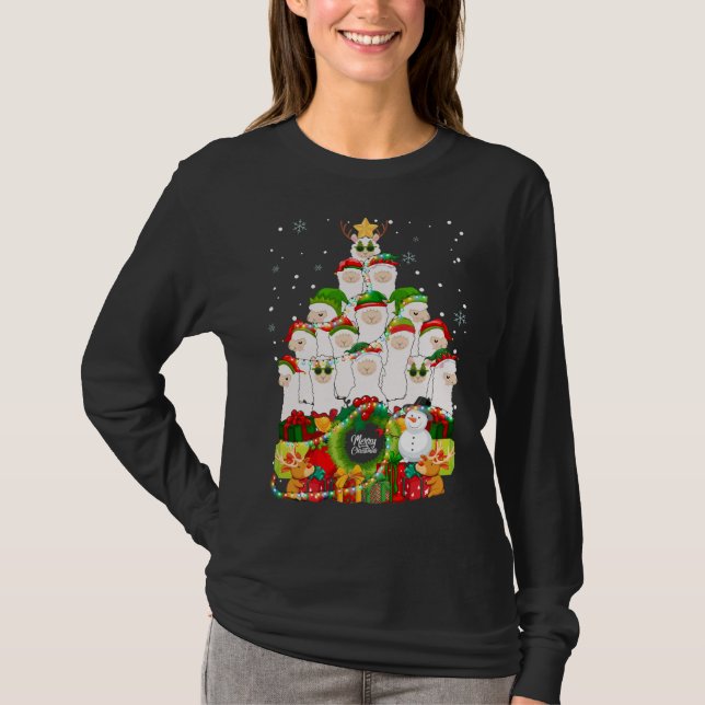 Merry Christmas Llama Alpaca Tree Xmas Llamas T Shirt (Framsida)