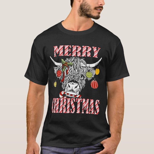 Merry Christmas Longhorn Cow Candycane Xmas Holida T Shirt (Framsida)