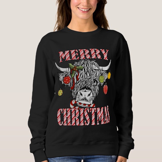 Merry Christmas Longhorn Cow Candycane Xmas Holida T Shirt (Framsida)