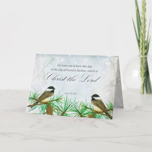 Merry Christmas Luke Bible Scripture Chickadees Kort (Framsida)