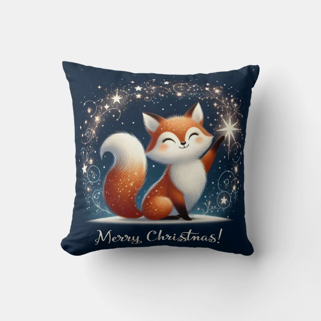 Merry Christmas - Magical Fox  Throw Pillow Kudde (Framsida)