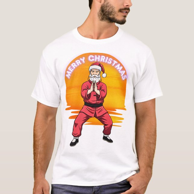 Merry Christmas Martial Arts Santa Kung Fu Wing  T Shirt (Framsida)