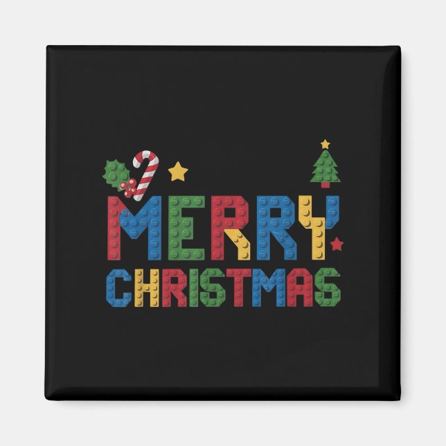 Merry Christmas Master Builder Kids Building Block Magnet (Framsidan)