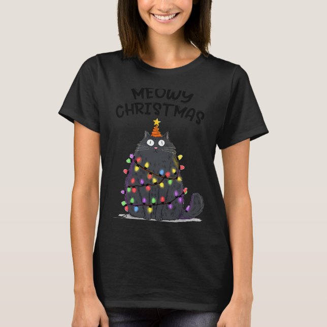 Merry Christmas Meowy Cats Tree Lovers Cute Catmas T Shirt (Framsida)