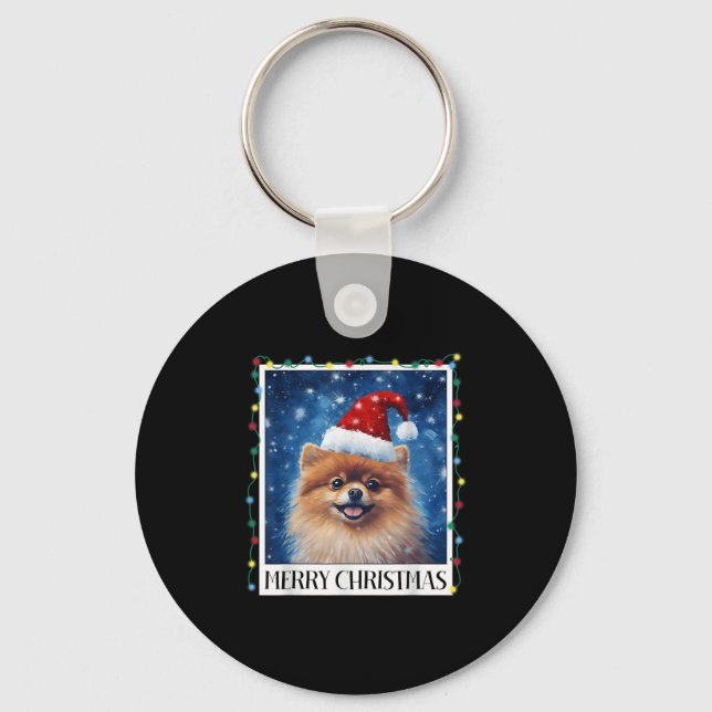 Merry Christmas Meranian Santa Hat Xmas Dog Lights Nyckelring (Framsida)
