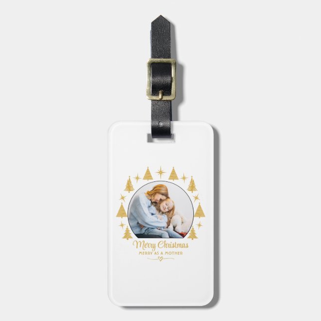 Merry Christmas Merry As A Mother White Gold Photo Bagagebricka (Vertikal Framsida)