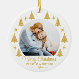 Merry Christmas Merry As A Mother White Gold Photo Julgransprydnad Keramik