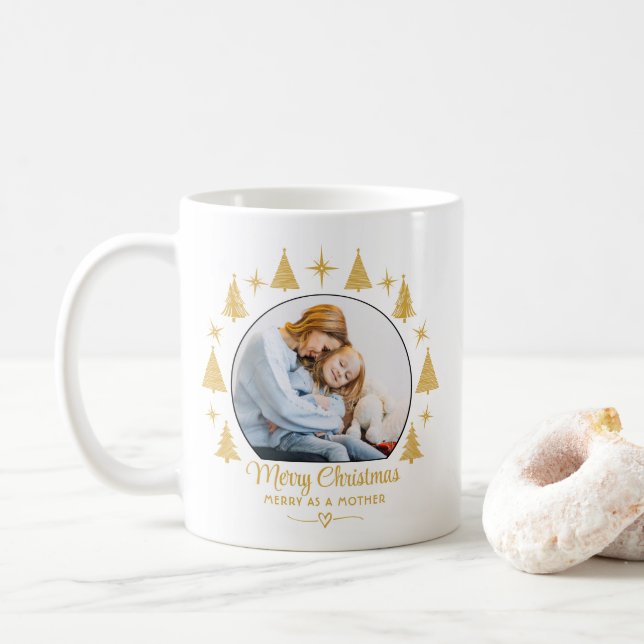Merry Christmas Merry As A Mother White Gold Photo Kaffemugg (Med munk)