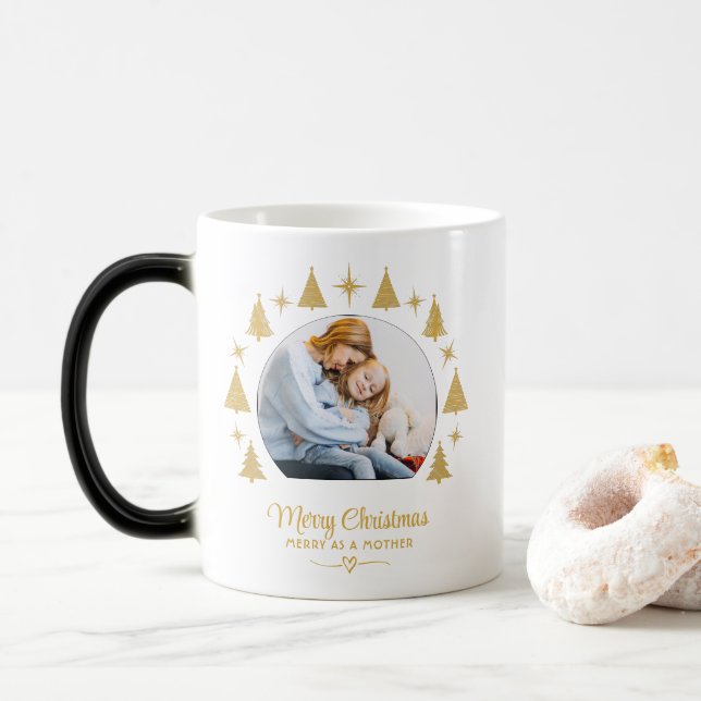 Merry Christmas Merry As A Mother White Gold Photo Magisk Mugg (Med munk)