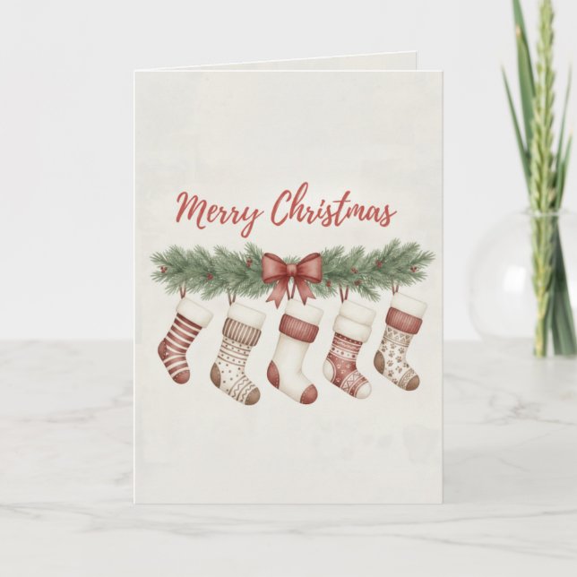 Merry Christmas Merry Stockings Card Cozy Hanging  Kort (Framsida)