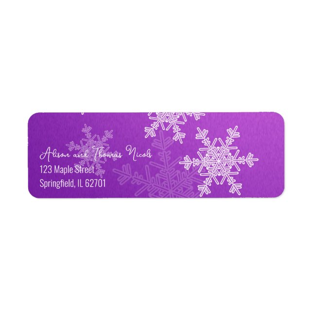 Merry Christmas Minimalist Purple Snowflakes  Returadress Etikett (Framsidan)