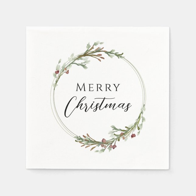 Merry Christmas Minimalist Wreath White Pappersservett (Framsidan)