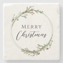 Merry Christmas Minimalist Wreath White Stenunderlägg