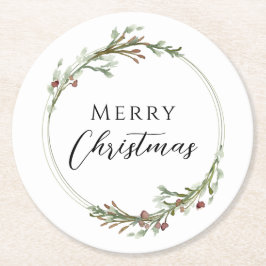 Merry Christmas Minimalist Wreath White Underlägg Papper Rund