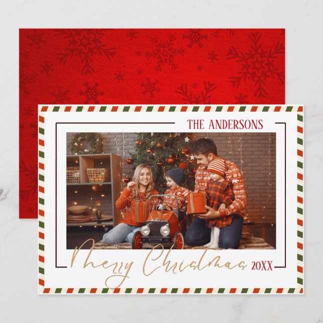 Merry Christmas modern chic 1 family photo red  Julkort (Fram/baksida)