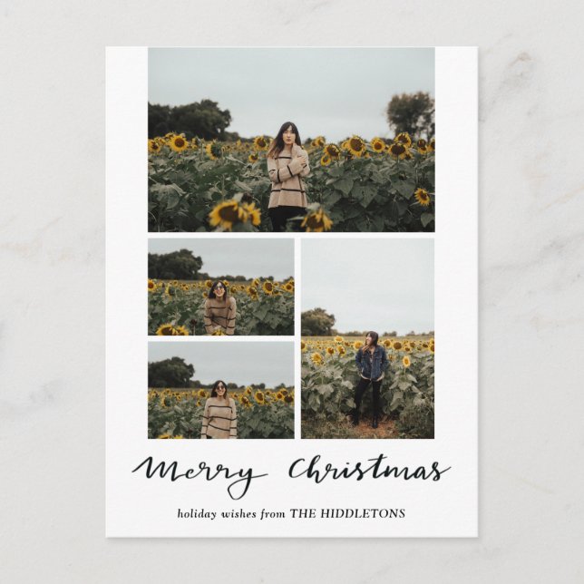 Merry Christmas | Modern Script Photo Holiday Helg Vykort (Framsida)