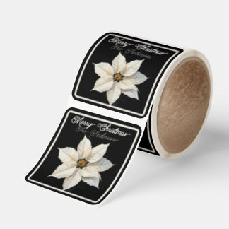 Merry Christmas Modern Topography White Poinsettia Fyrkantigt Klistermärke