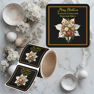 Merry Christmas Modern Typography Small Biz Floral Fyrkantigt Klistermärke