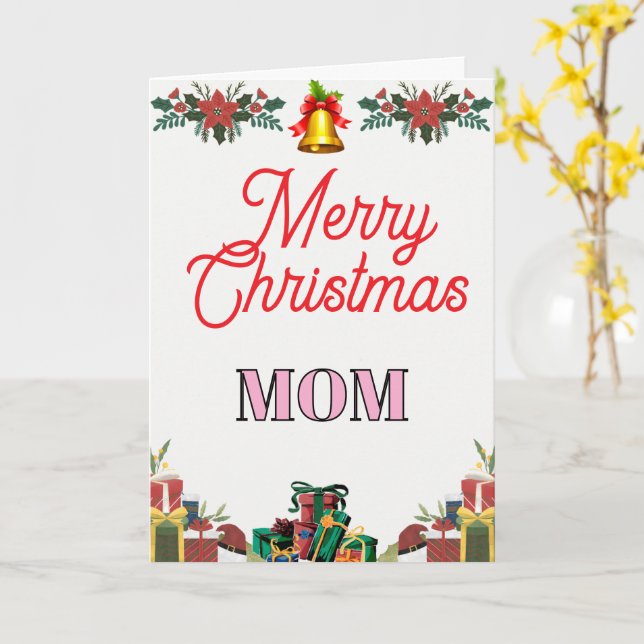 Merry Christmas MOM Folded Greeting Card Kort (Gul blomma)