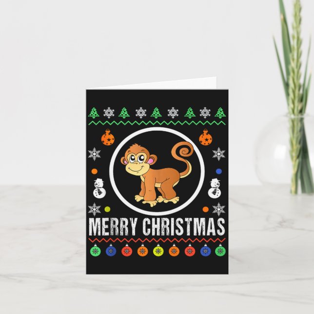 Merry Christmas Monkey Ugly Sweater Xmas Knit Tank Kort (Framsida)