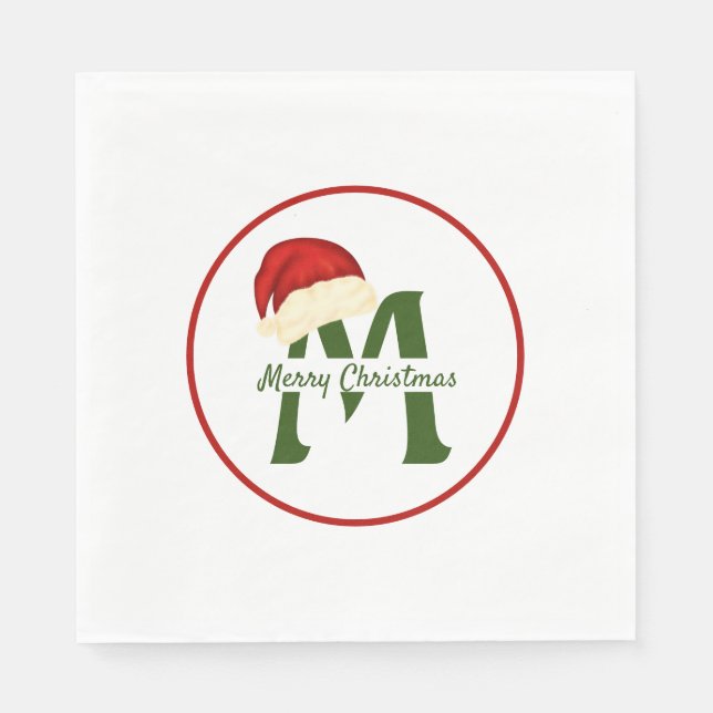 Merry Christmas Monogram Paper Napkin Pappersservett (Framsidan)