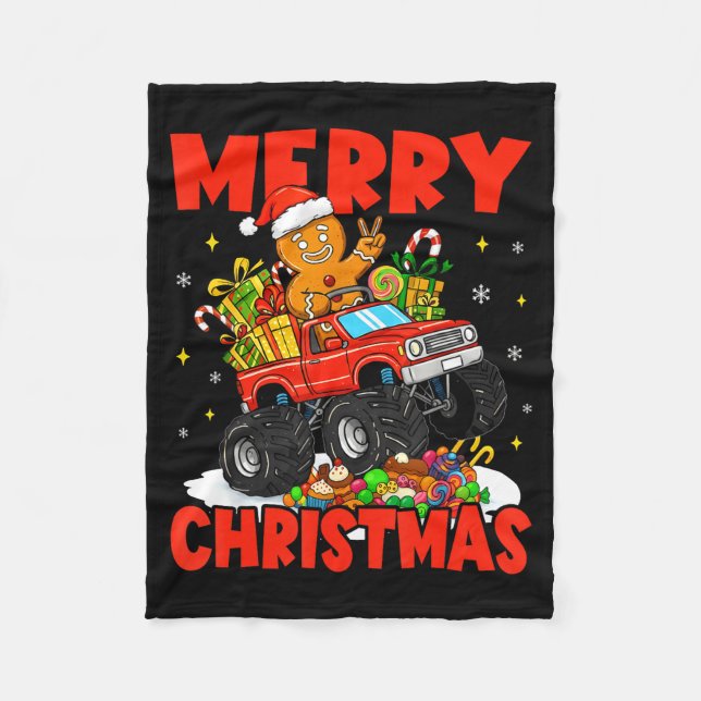 Merry Christmas Monster Truck Funny Gingerbread Me Fleecefilt (Framsidan)